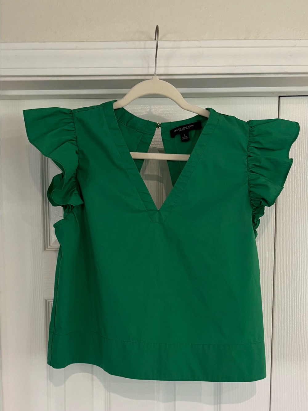 Marc New York Bright Green Ruffle Sleeve V-Neck Top